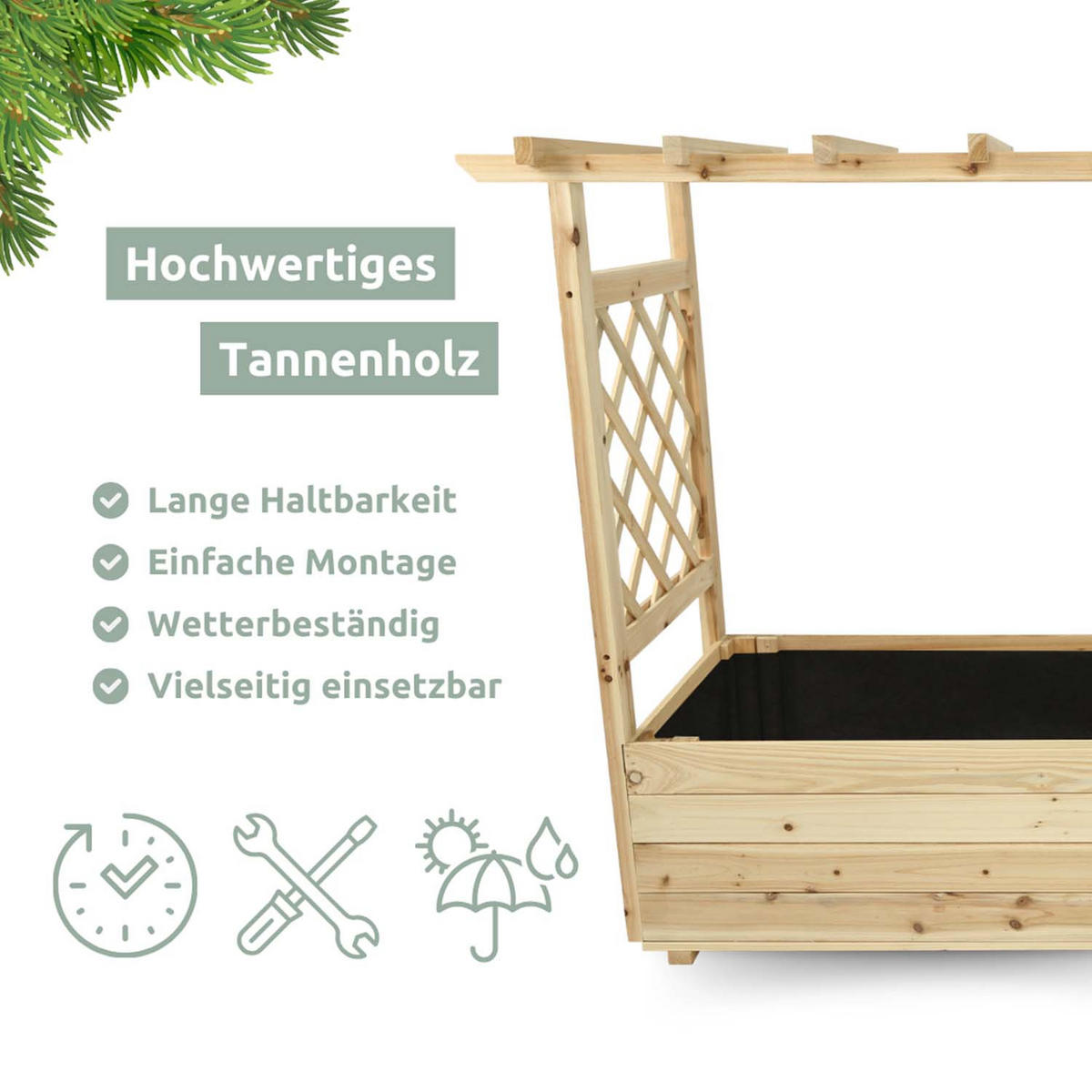 PFLANZKASTEN mit Rankgittern & Dach - Tannenholz - 128 x 44 x 103cm - Naturfarben, Holz (128/103/44cm) - holz4home
