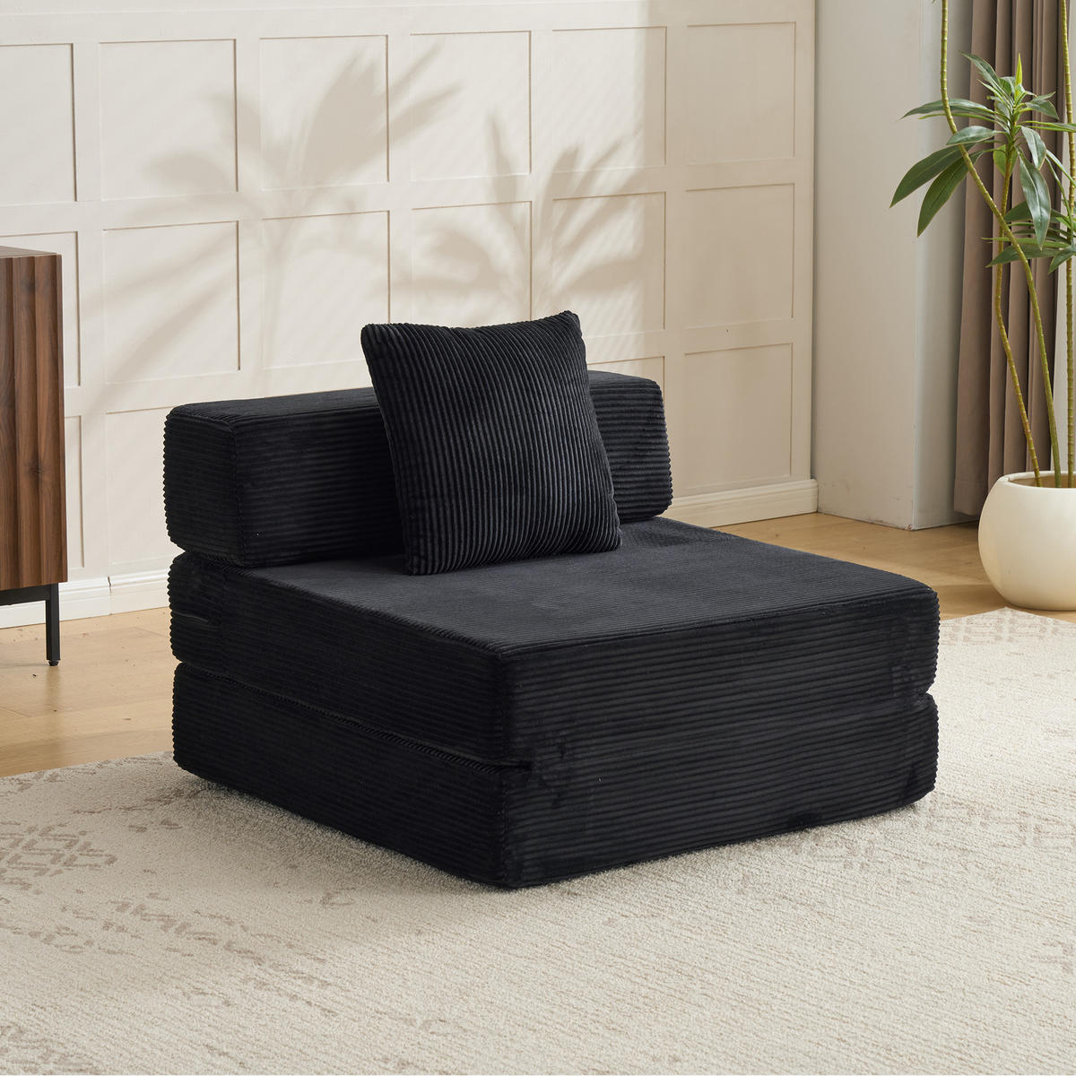 SCHLAFSOFA DE-33494 faltbar mit Rücken- und Armlehne Schwarz - Schwarz, Textil (92.5/60/92.5cm) - ComfortXL