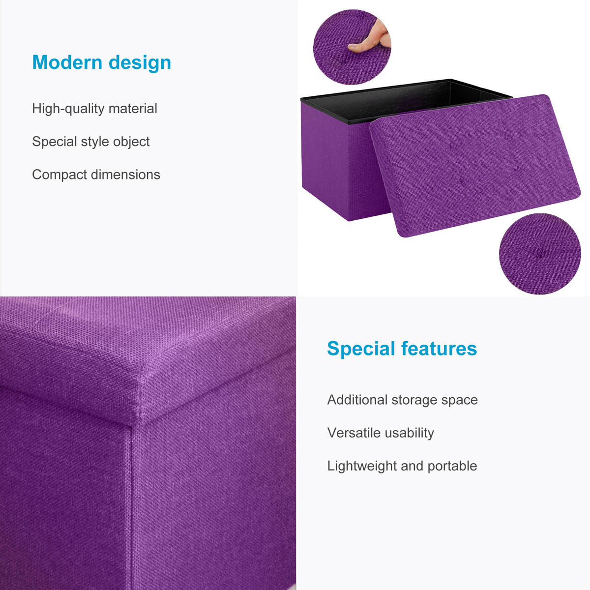 SITZTRUHE Faltbar 76/38/38 cm (Lila) - Lila, Textil (38/38/76cm) - Intirilife