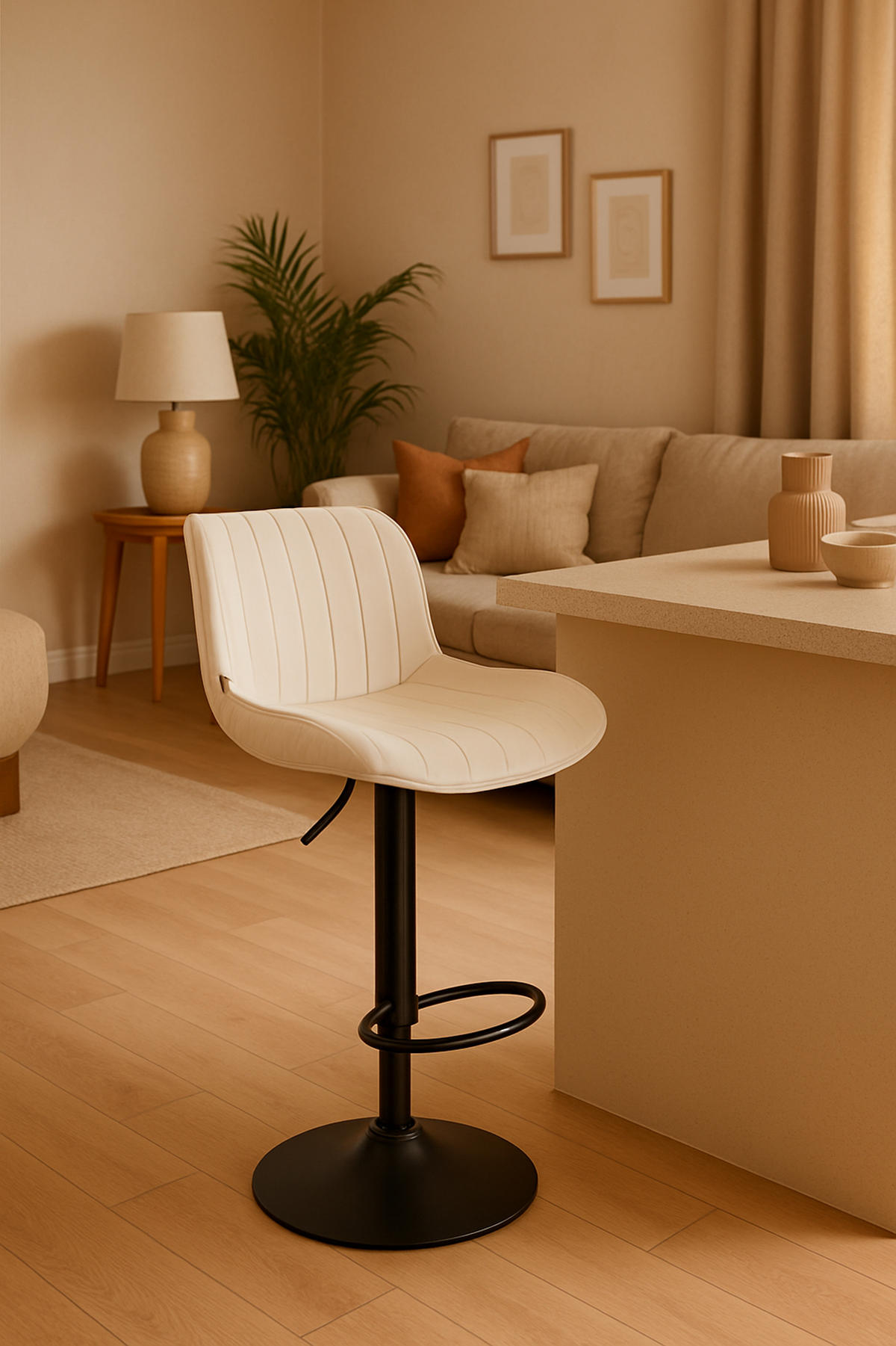 BARHOCKER Lento Gestell schwarz Samt Creme - Schwarz/Naturfarben, Textil/Metall (50/108/50cm) - TPFLiving
