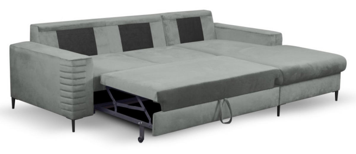 ECKSOFA Grau OLI Ausziehbar Mit Kopfstütze Und Bettkasten Rechts - Grau, Textil (165/253cm) - Sepro Meble