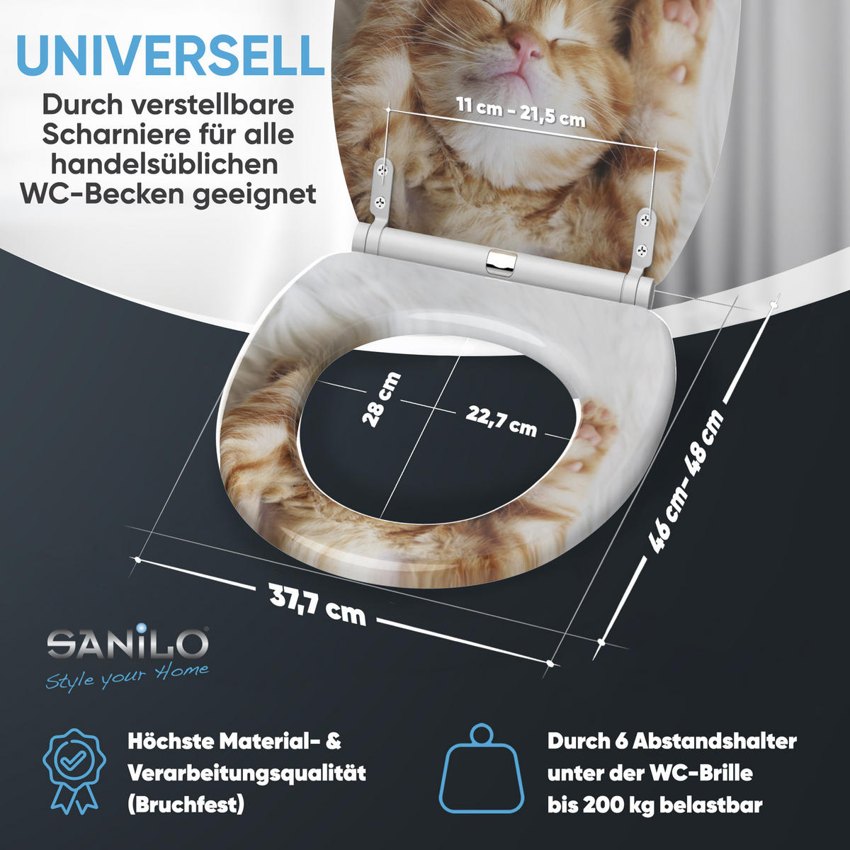 WC-SITZ mit Absenkautomatik & Top Fix Lilly - Braun, Holzwerkstoff (37.7/5.5/48cm) - Sanilo
