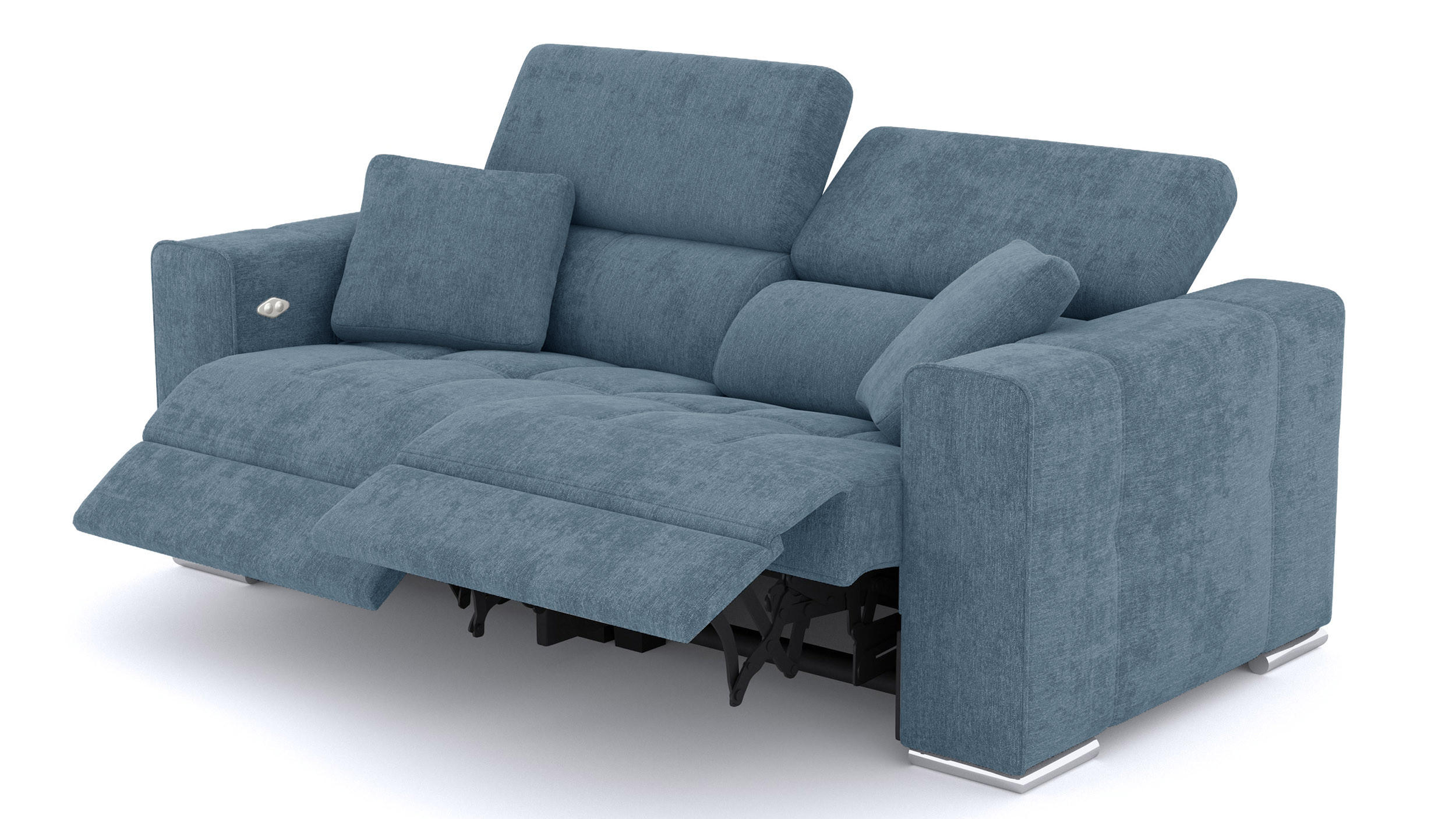 SOFA QUARTZ 3-Sitzer mit 2 Relaxfunktionen, blau - Blau/Silberfarben, Holzwerkstoff/Textil (204/80/102cm) - Courtois Laville