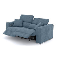SOFA QUARTZ 3-Sitzer mit 2 Relaxfunktionen, blau - Blau/Silberfarben, Holzwerkstoff/Textil (204/80/102cm) - Courtois Laville