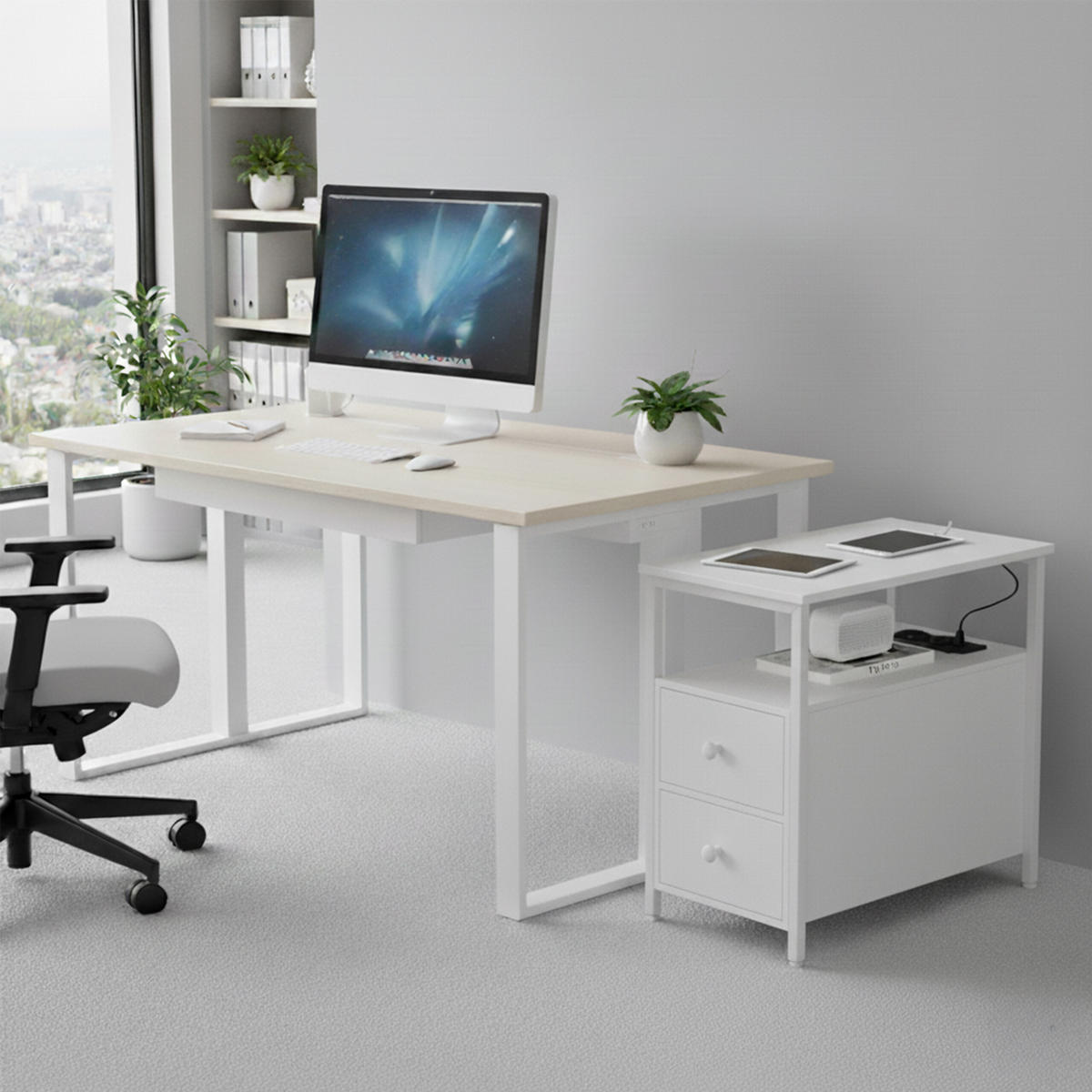 BEISTELLTISCH - Weiß, Holzwerkstoff/Metall (60/35/61cm) - Relaxdays