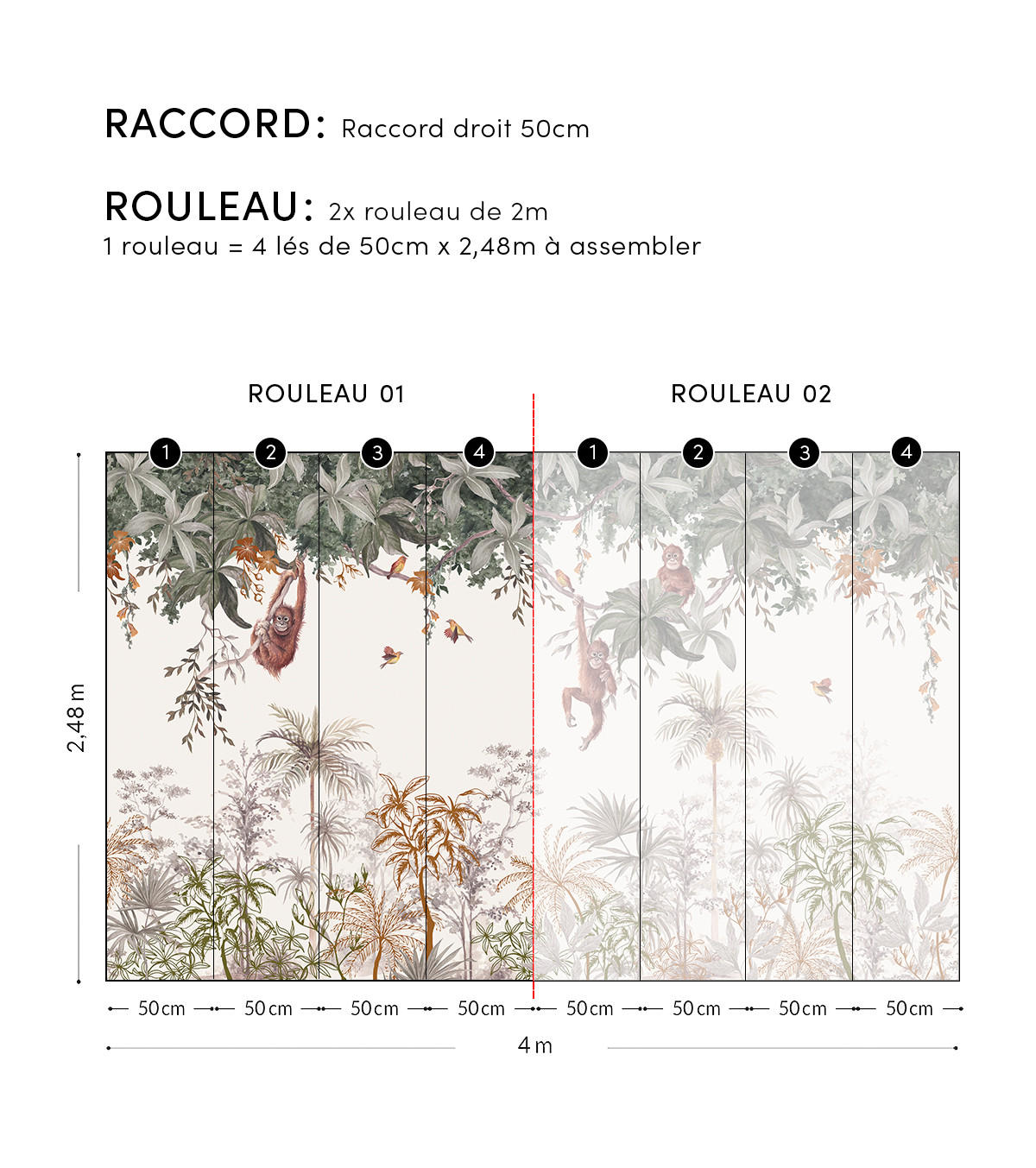 VLIESTAPETE Indonesischer Wald mit Affen. 4 m x 2,48 m, grün/braun - Multicolor, Papier (248/200cm) - Lilipinso