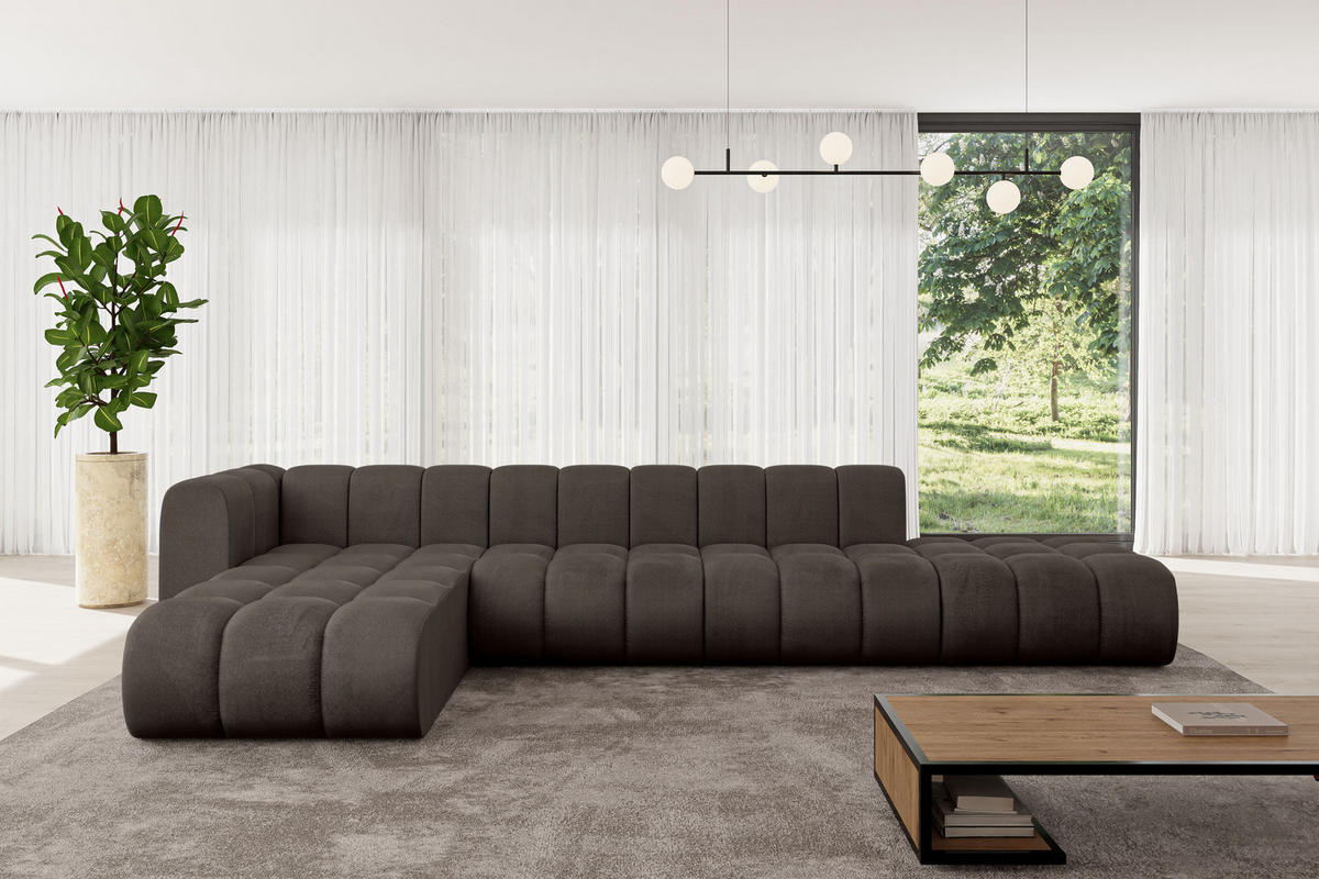 ECKSOFA modulares Sofa Zuvon-L2 - 387x177x70 cm Braun - Braun, Holzwerkstoff/Textil (387/177cm) - ALTDECOR