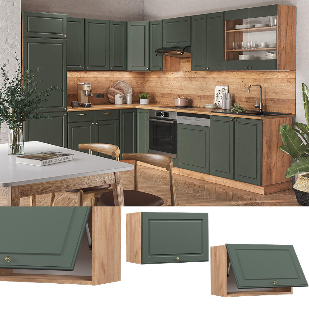 HÄNGESCHRANK Fame-Line Grün-Gold Landhaus 60 cm Flach - Eiche Wotan/Grün, Holzwerkstoff (60/40/34.1cm) - Vicco