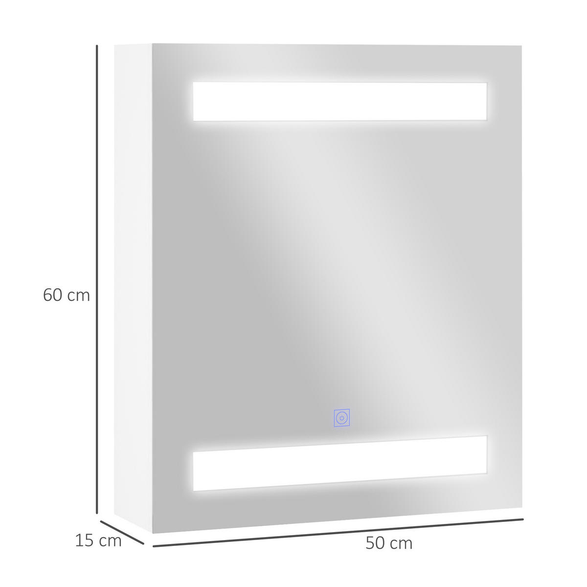 SPIEGELSCHRANK , Spiegel und LED-Beleuchtung ,2 Einlegeböden, 60 x 50 x 15 cm - Weiß, Glas (50/60/15cm) - Vallsero