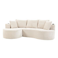 ECKSOFA aus Cord 250x152x82 cm Beige mit Getränkehaltern, Seitentaschen und Kissen im Bogendesign - Beige, Textil (250/152cm) - Modfu