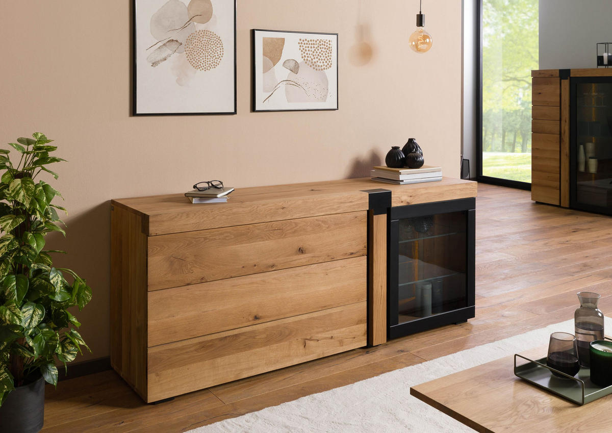 SIDEBOARD Wildeiche 180x45x75 natur geölt ROTTERDAM #117 - Braun, Holz (180/75/45cm) - Massivmoebel24