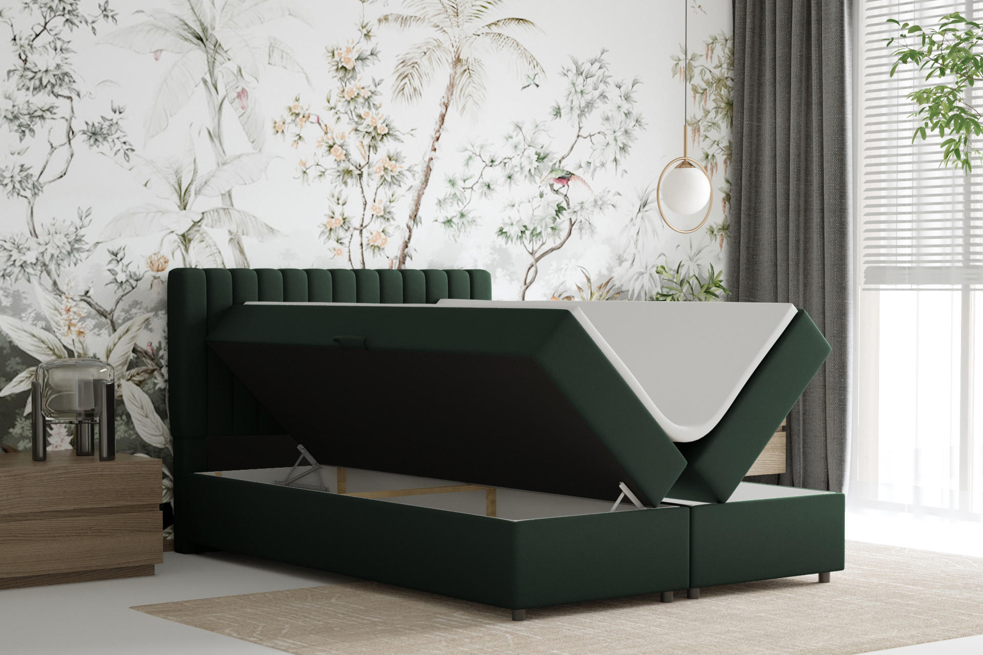 BOXBETT Everest grön 140 x 200 cm Doppelbett mit hochwertiger Bonell-Matratze und Topper - Grün, Holz (140/200cm) - Panda Möbel