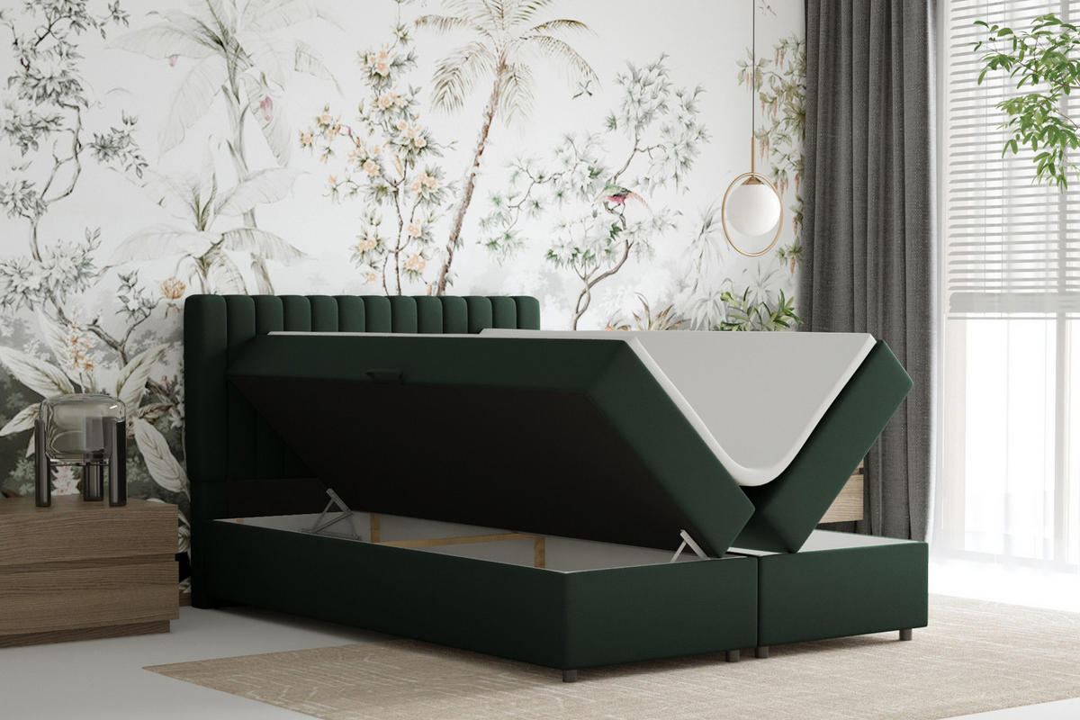 BOXBETT Everest grön 140 x 200 cm Doppelbett mit hochwertiger Bonell-Matratze und Topper - Grün, Holz (140/200cm) - Panda Möbel