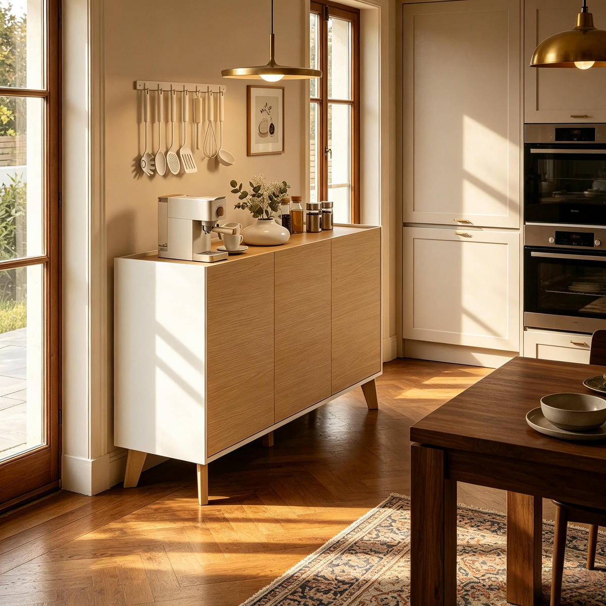 BUFFET DE-38815 120/35/73,5 cm 3 Türen und 6 Fächer Naturholz - Naturfarben, Holzwerkstoff (120/73.5/35cm) - ComfortXL