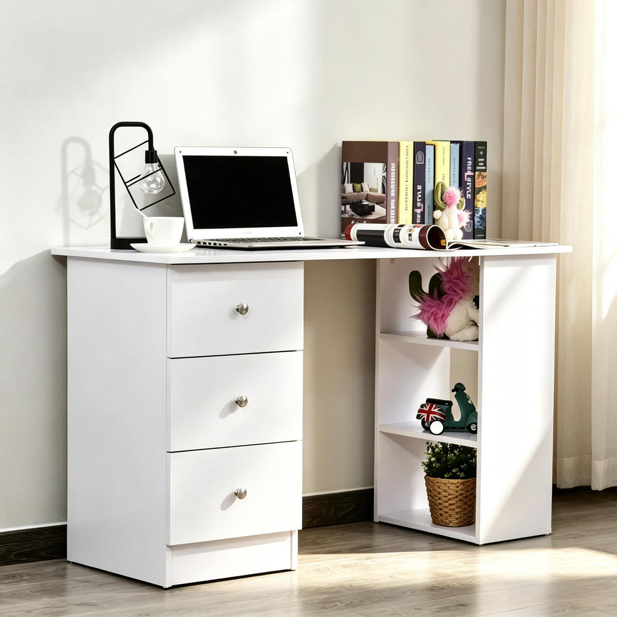 SCHREIBTISCH 120 x 49 x 72 cm mit 3 Schubladen - Weiß, Holzwerkstoff (49/120/72cm) - Gisaae