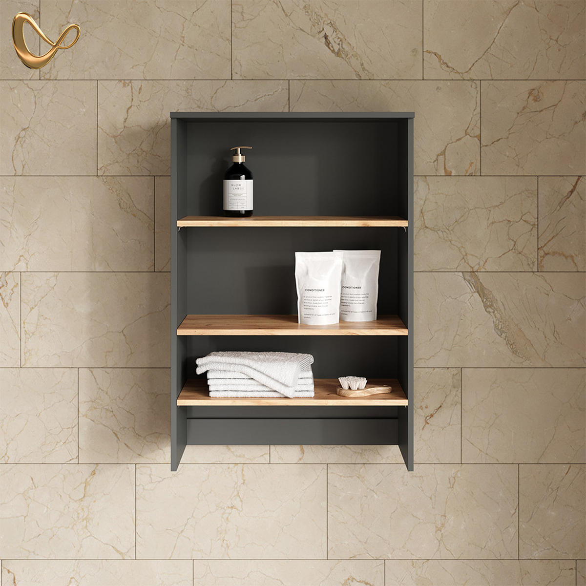 WASCHMASCHINENSCHRANK Paolina Anthrazit/Goldkraft Eiche 68 x 100.4 cm mit offenen Regalen - Anthrazit/Eiche Wotan, Holzwerkstoff (68/100.4/29cm) - Livinity®