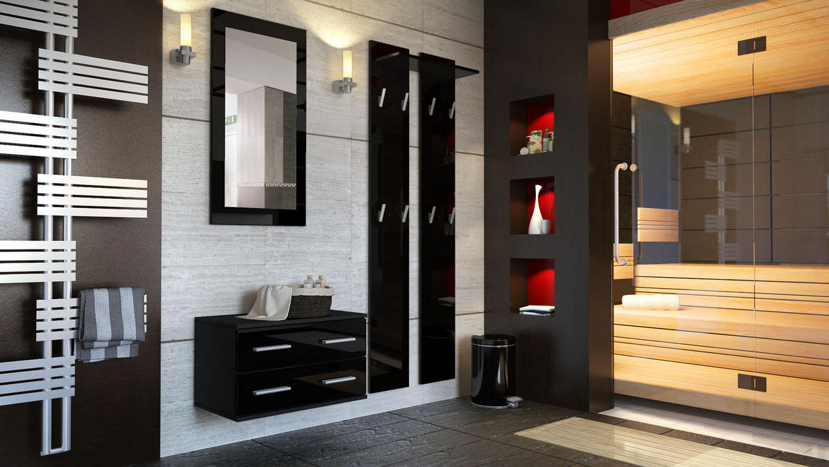 GARDEROBE Kioto Front in Schwarz Hochglanz - Schwarz Hochglanz, Holzwerkstoff (170/200/35cm) - Vladon