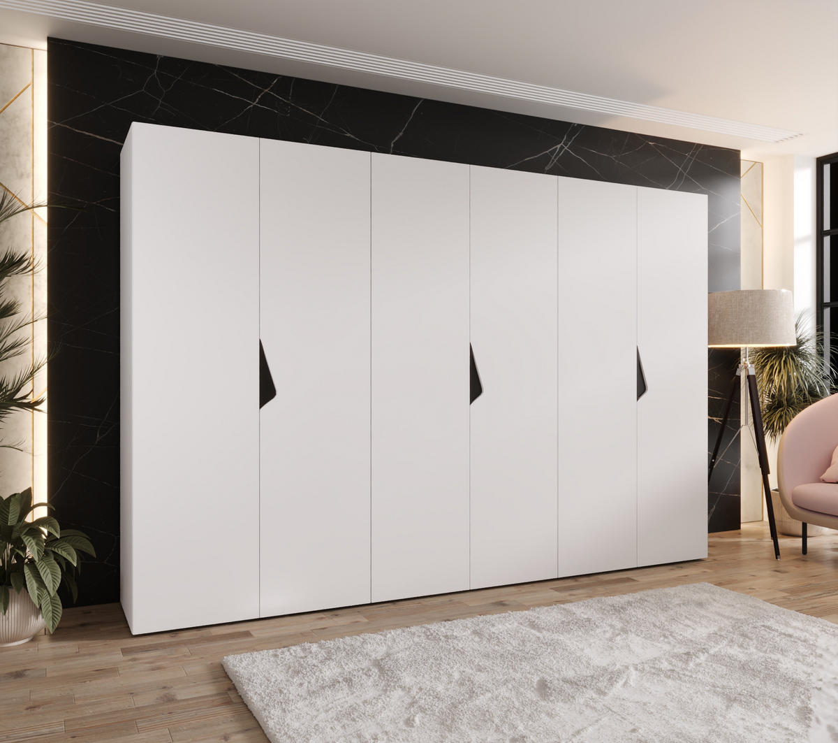 DREHTÜRENSCHRANK 202/300/52 6-türig - Schwarz/Weiß, Holz/Metall (300/202/52cm) - Abiks Möbel