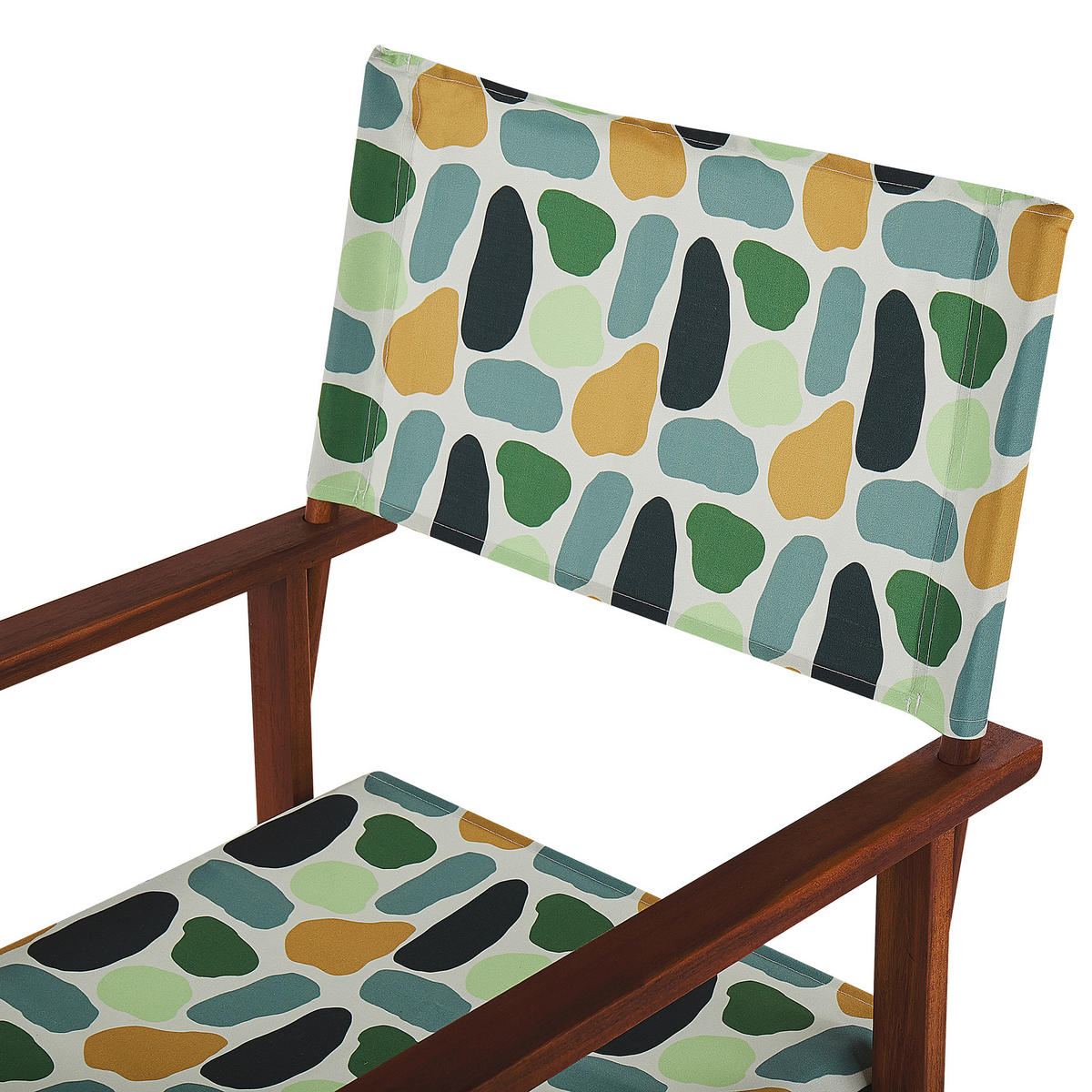 GARTENSTUHL 2er-Set Akazienholz dunkelbraun Auflagen grau/mehrfarbig Fleckenmuster Cine - Hellbraun/Gelb, Holz (50/91/50cm) - Beliani