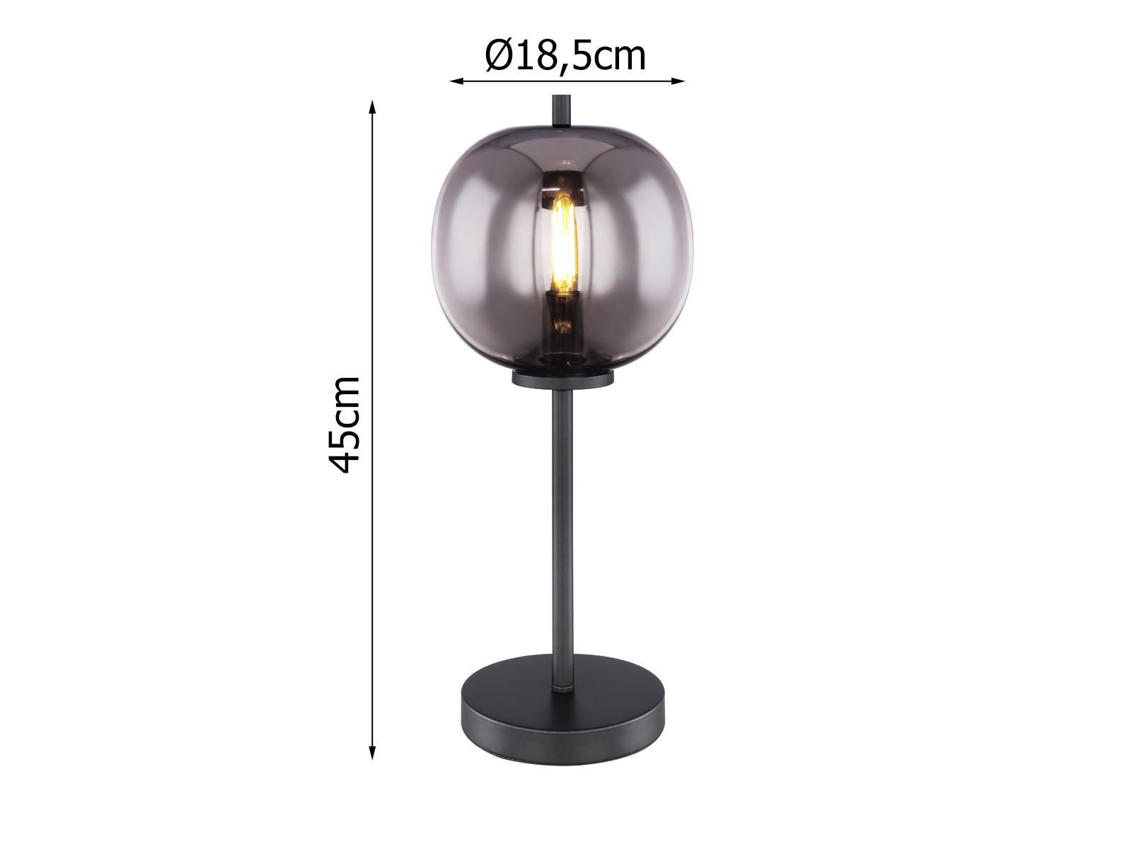 LED-TISCHLEUCHTE Schwarz Höhe 45cm, Glaskugel Rauchglas - Schwarz, Glas/Metall (19/19/45cm) - meineWunschleuchte