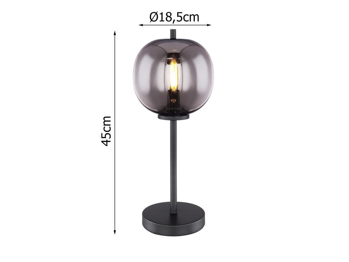 LED-TISCHLEUCHTE Schwarz Höhe 45cm, Glaskugel Rauchglas - Schwarz, Glas/Metall (19/19/45cm) - meineWunschleuchte