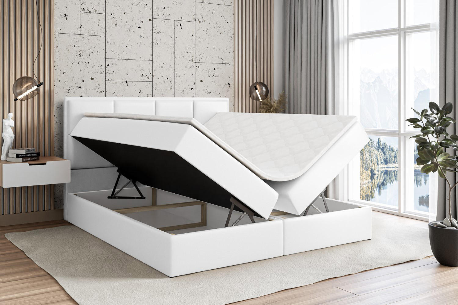 Thumbnail - Altdecor Boxbett, Weiß Hochglanz, Holzwerkstoff, Höhe ca. 19 cm, 200x200 cm, Schlafzimmer, Betten, Boxspringbetten