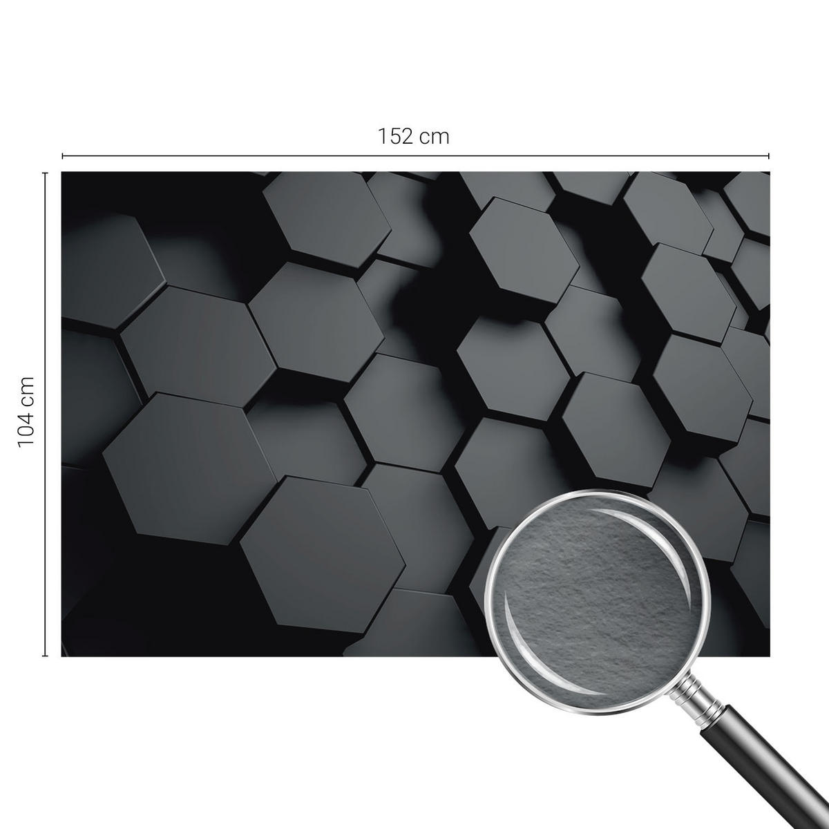 FOTOTAPETE 152x104 cm - 3D-Sechsecke - Schwarz, Textil (152/104cm) - Wallfluent