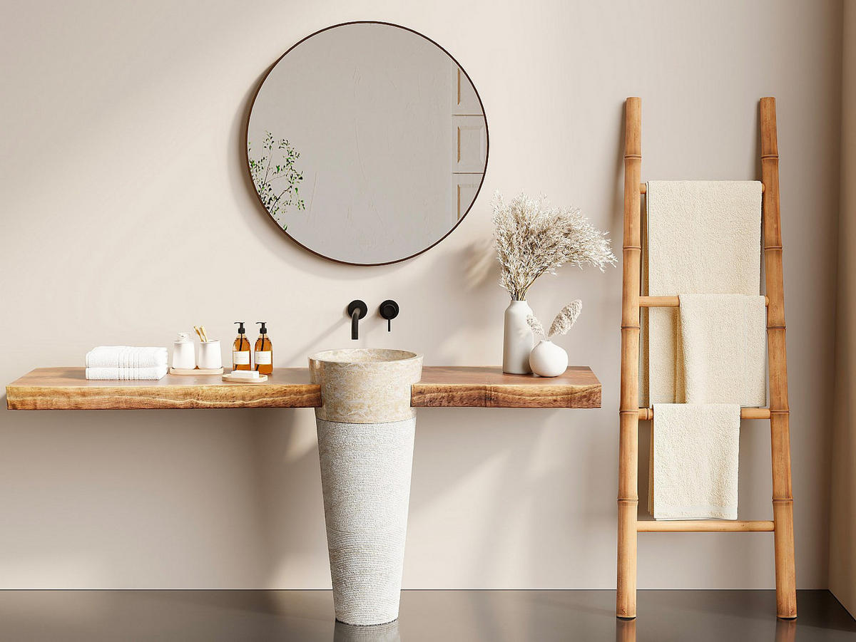 STANDWASCHBECKEN - Marmor - Cremefarben - LANTA - Creme, Stein (40/90/40cm) - Vente-Unique