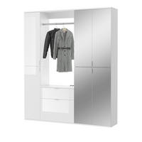 GARDEROBENSCHRANK weiß Hochglanz 152 cm mit Spiegeltüren, Garderobenset - Chromfarben/Weiß Hochglanz, Glas/Holzwerkstoff (153/193/34cm) - Inn.Furn