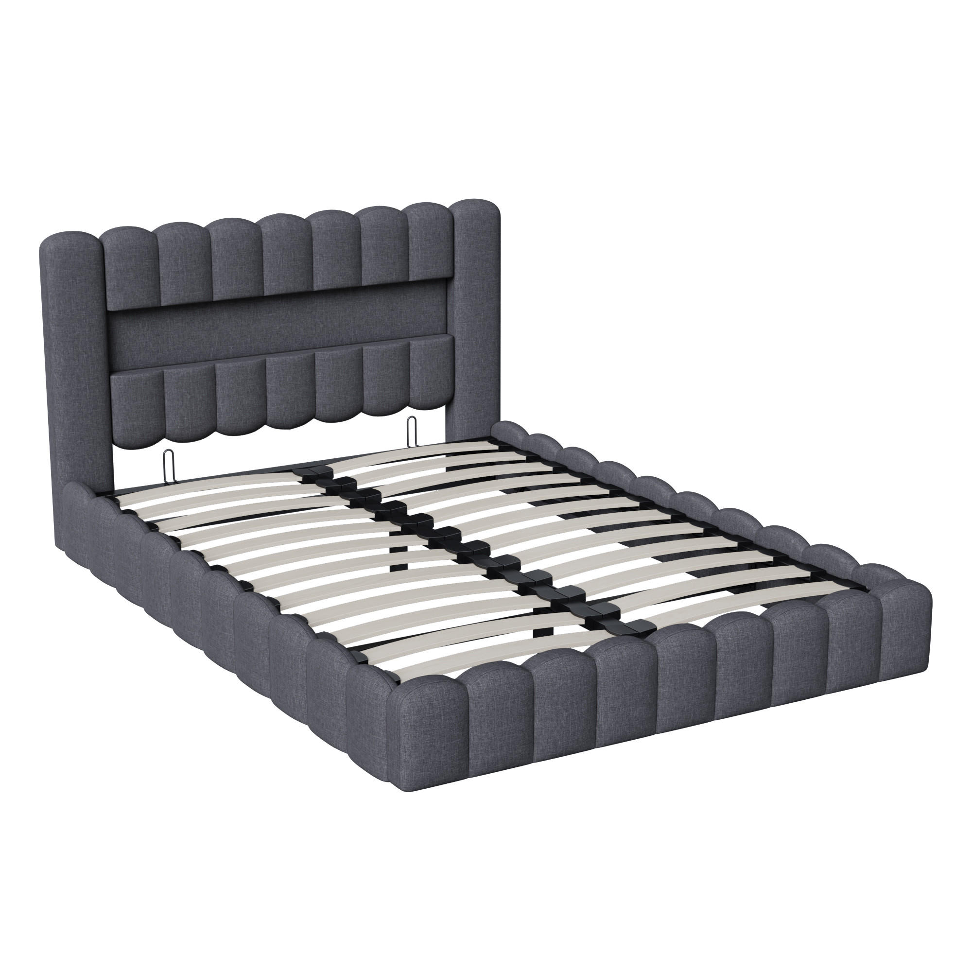 POLSTERBETT 180x200 cm, Grau, mit USB, LED - Grau, Textil/Metall (180/200cm)