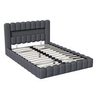 POLSTERBETT 140x200 cm, Grau, mit USB, LED - Grau, Textil/Metall (140/200cm)