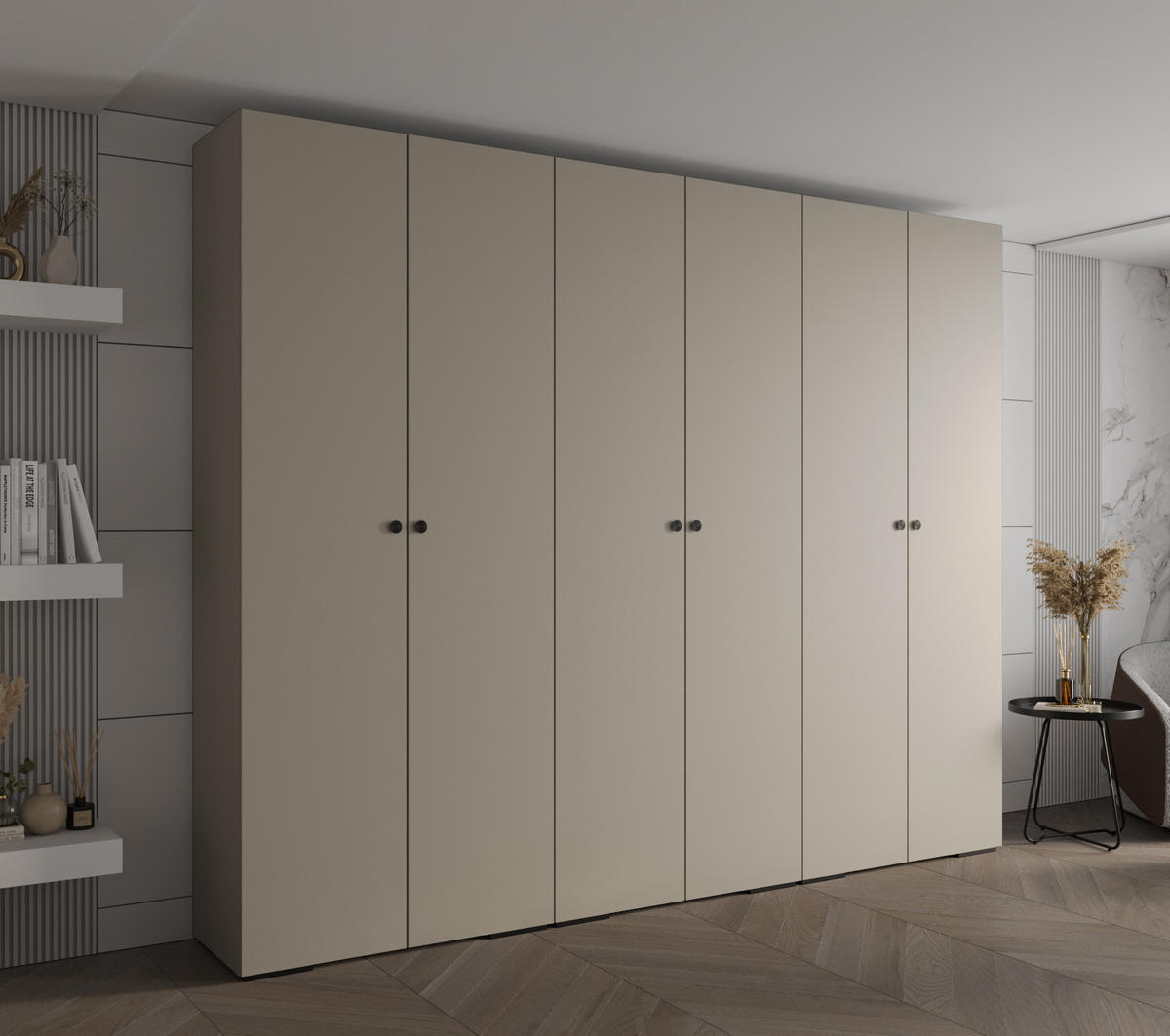 DREHTÜRENSCHRANK 236.7/300/47 6-türig - Kaschmir/Schwarz, Holz/Metall (300/236.7/47cm) - Abiks Möbel