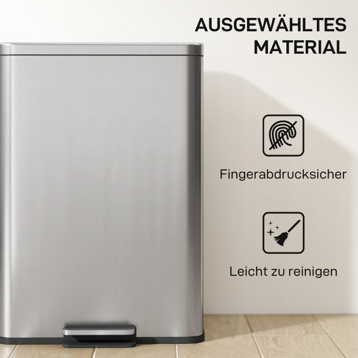 ABFALLEIMER - Silberfarben, Metall (30.6/44.2/34.2cm)