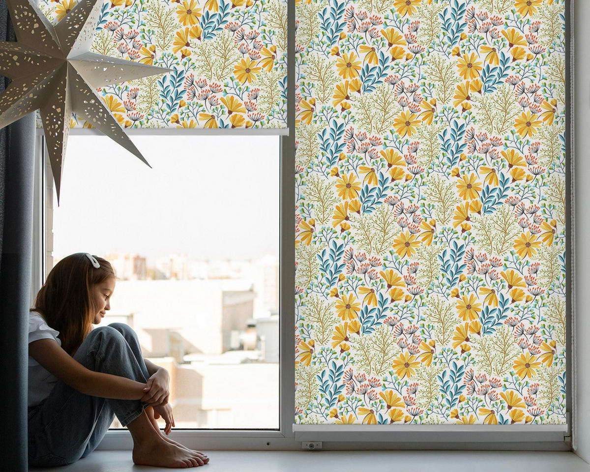 VNÚTORNÁ roleta - okenná roleta - roleta - 60x140 cm - Kvety - žltá, plast (60/140/0.5cm) - TULUP
