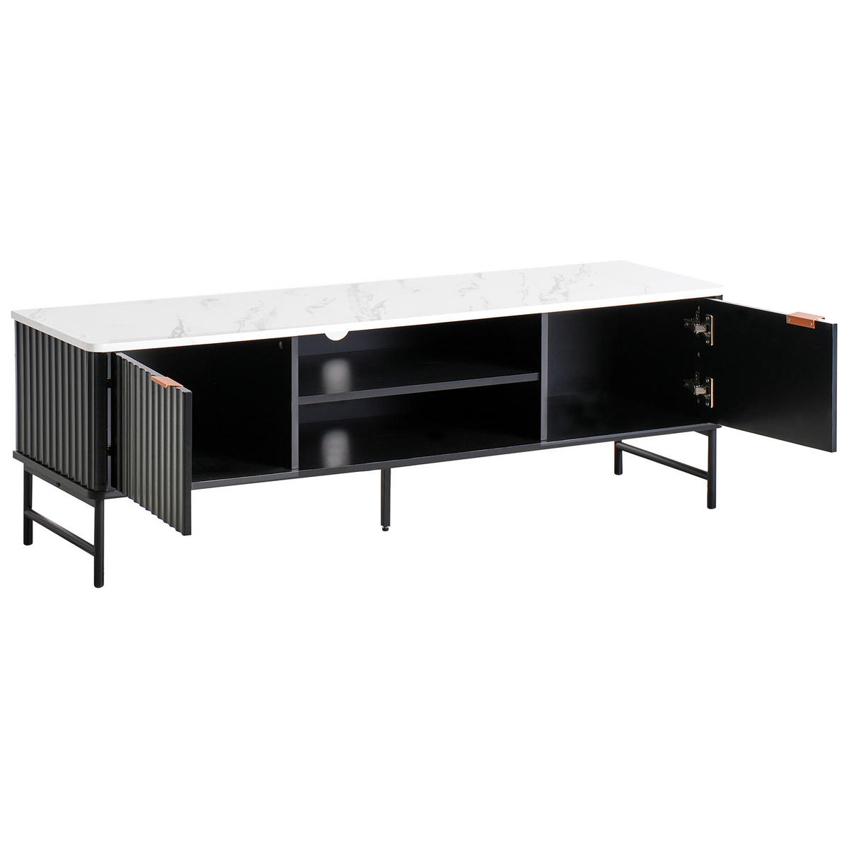 TV-MÖBEL Marmor Optik/Schwarz Glastonbury - Schwarz/Weiß, Holzwerkstoff (140/46/40cm) - Beliani