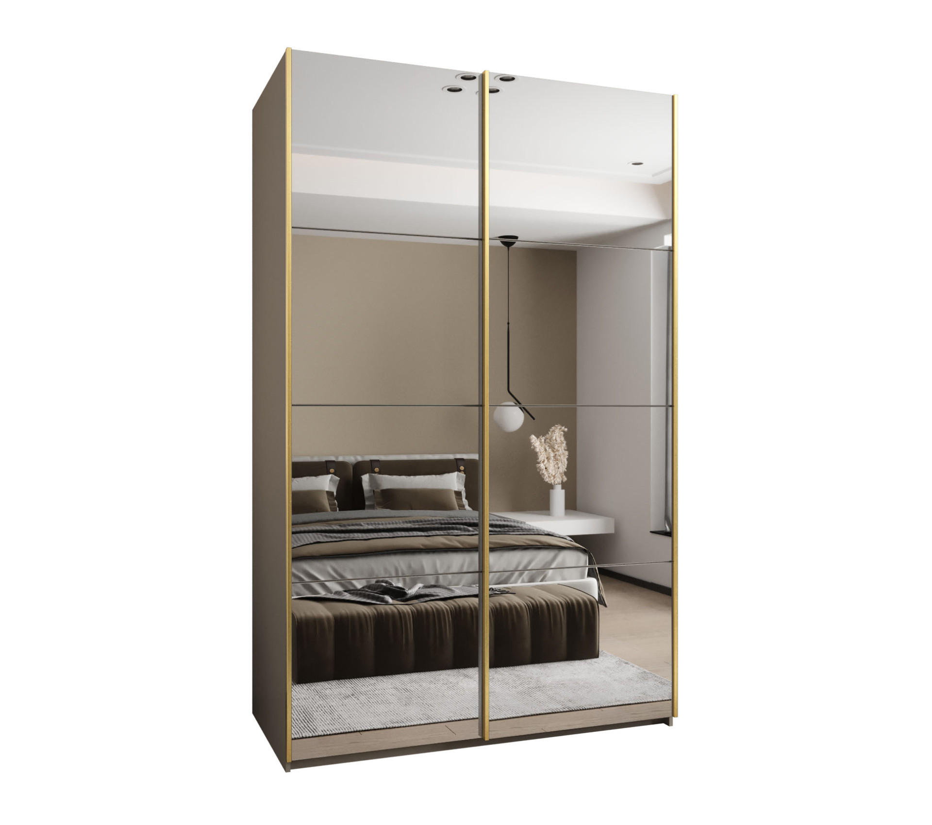 SCHWEBETÜRENSCHRANK 245,5/160/64 2-türig - Kaschmir/Goldfarben, Holz/Metall (160/245/64cm) - Abiks Möbel