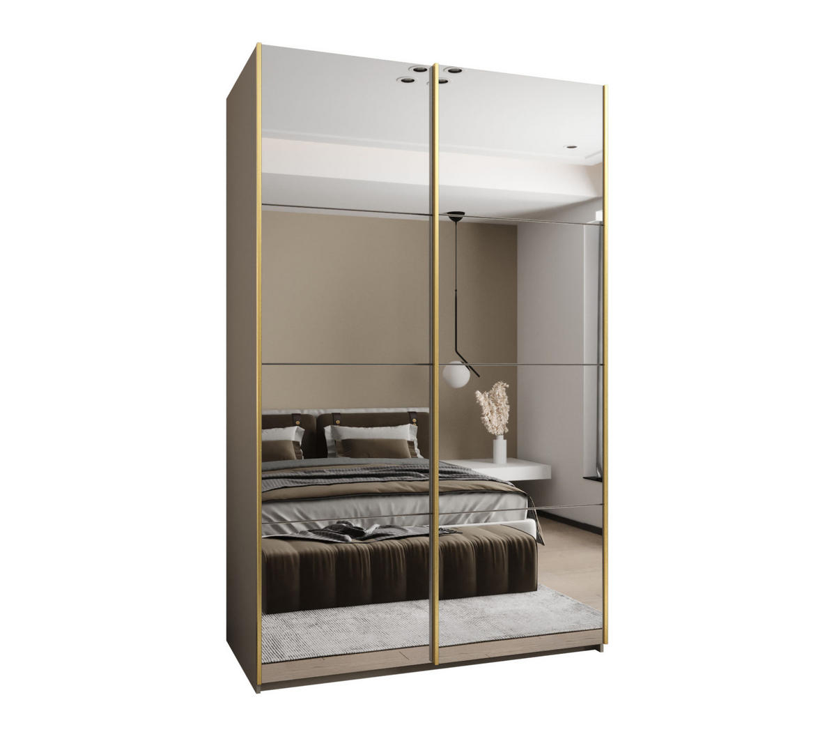 SCHWEBETÜRENSCHRANK 245,5/160/64 2-türig - Kaschmir/Goldfarben, Holz/Metall (160/245/64cm) - Abiks Möbel