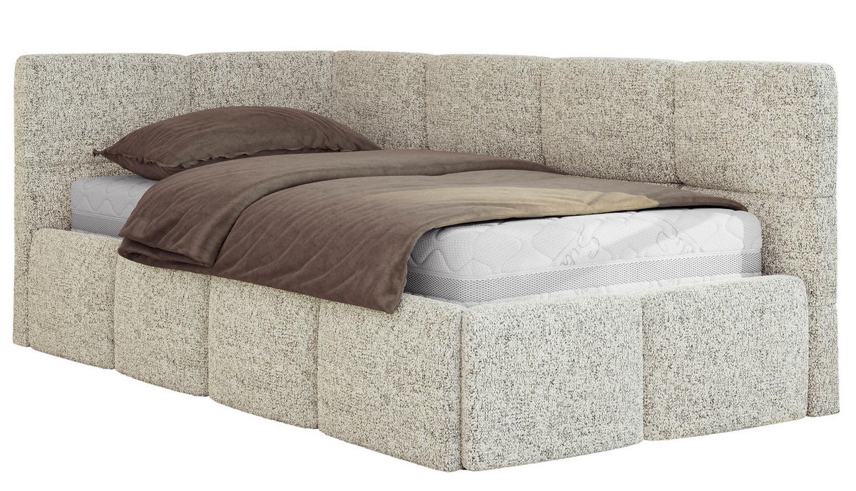 JUGENDBETT ARVO 90/200 - Beige Strukture - Multipocket-Matratze - Links Seite - Beige, Textil (90/200cm) - MKS