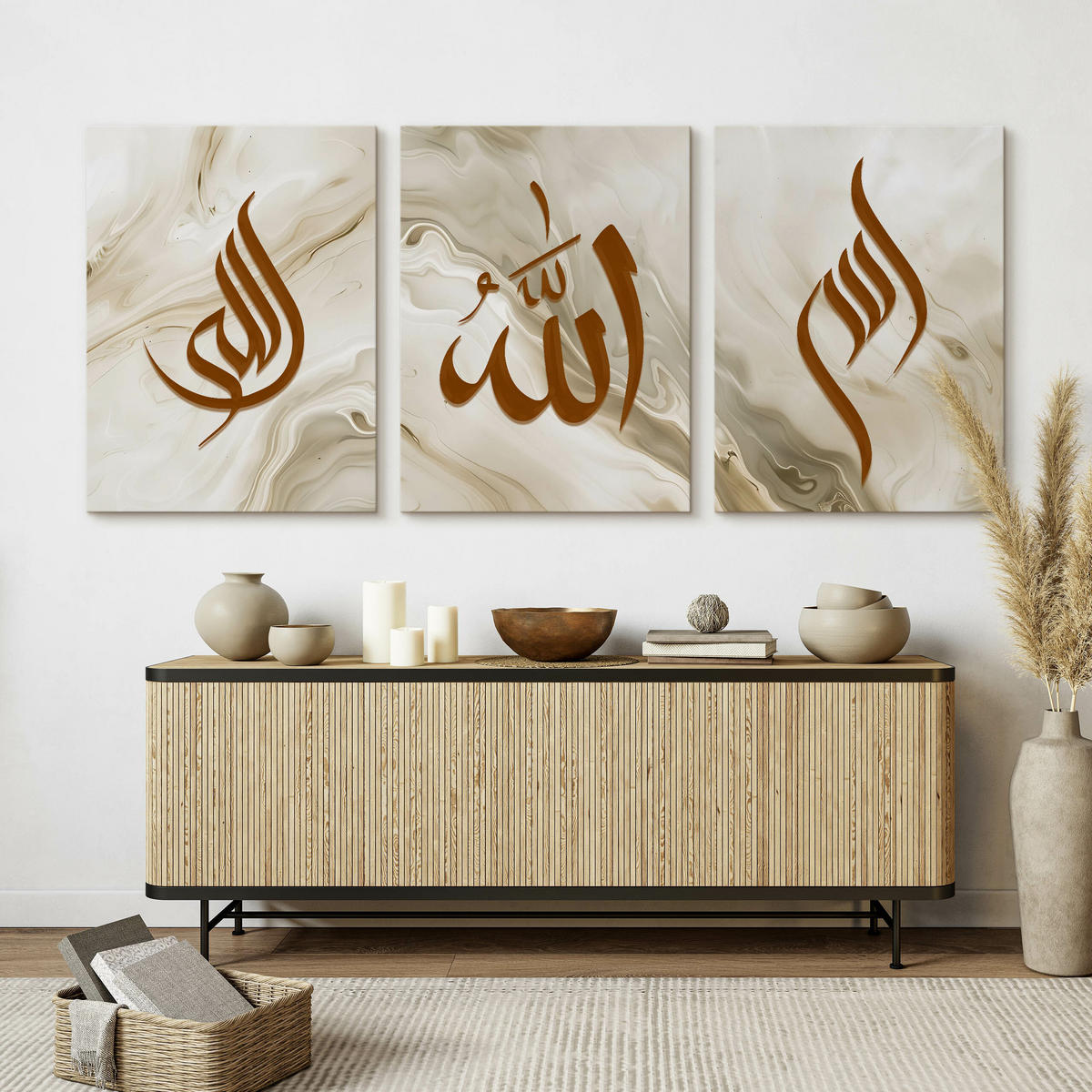 LEINWANDBILDER 3-es Set Marmor Symbole - Beige/Weiß, Textil (90/40cm) - Muralo