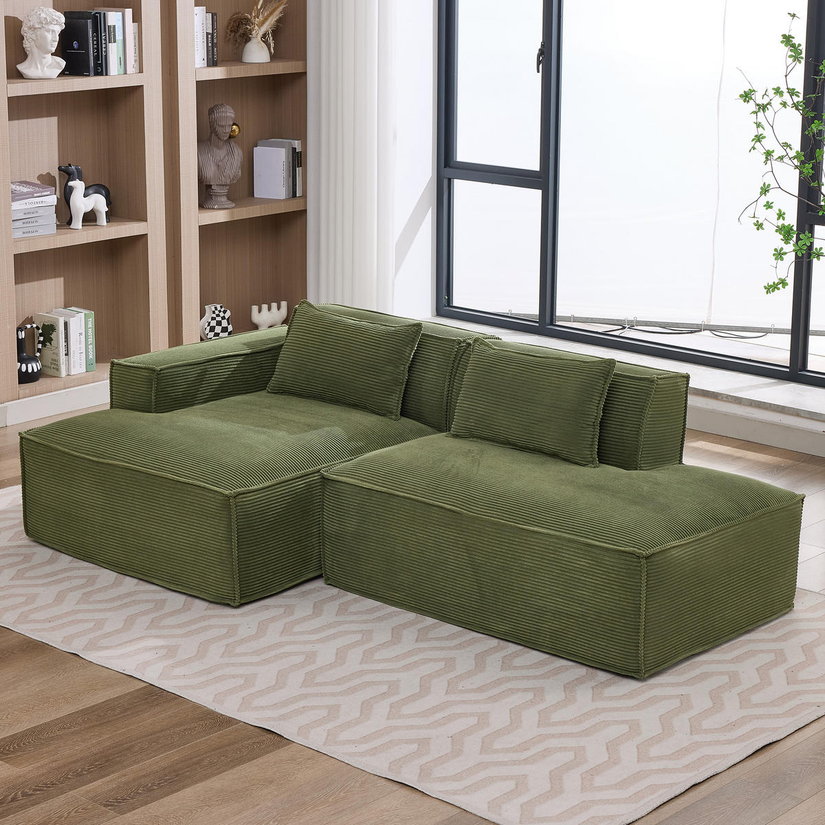 ECKSOFA Polyester Grün mit 2 Kissen - Grün, Textil (235/129cm) - WISHDOR