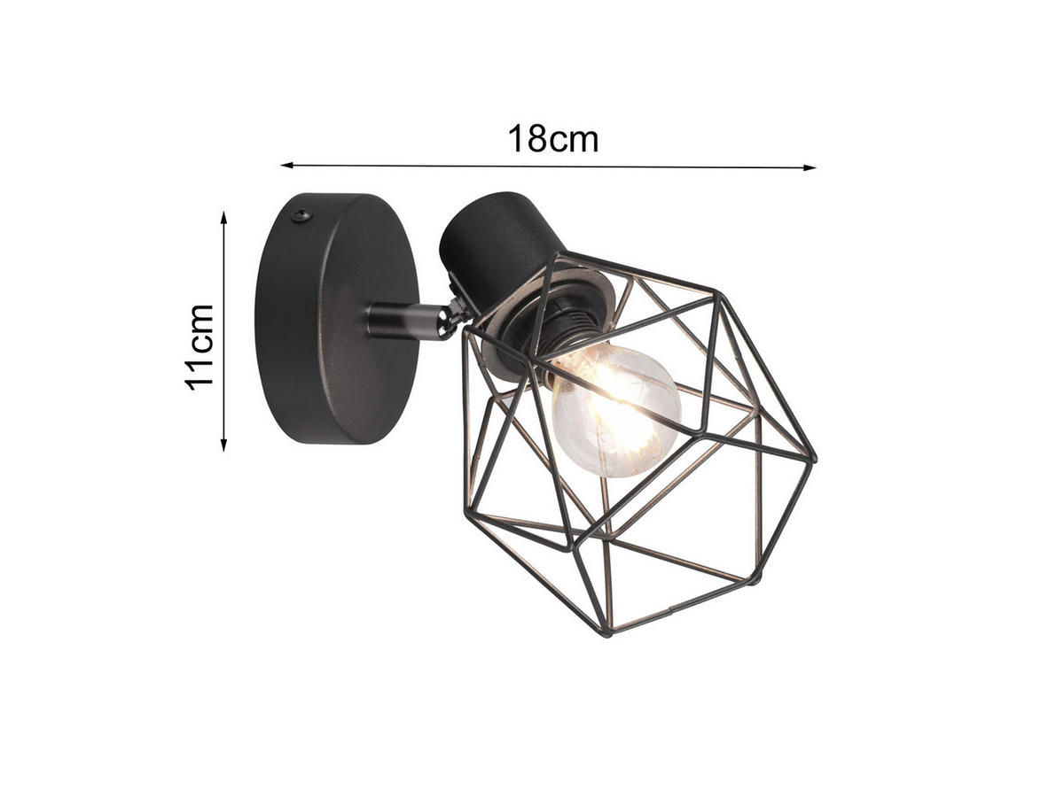 WANDSTRAHLER Industrial Schwarz - Schwarz, Metall (12/18/14cm) - meineWunschleuchte
