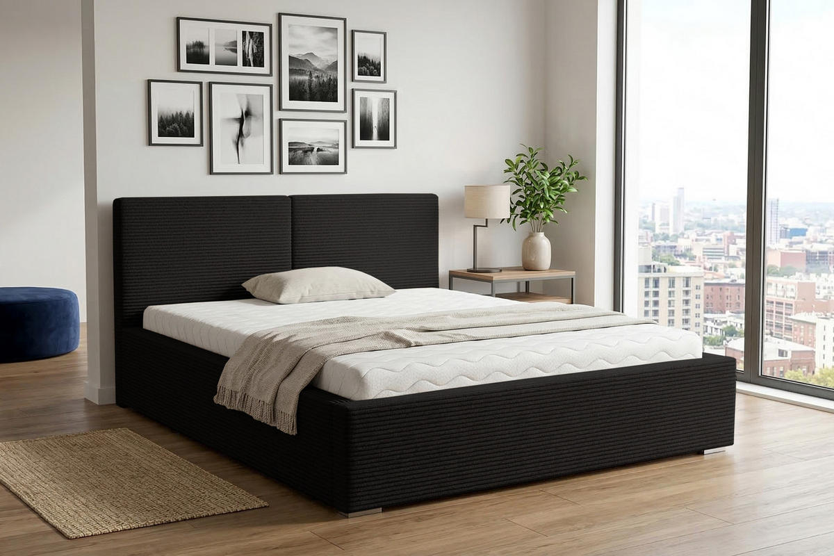 POLSTERBETT VENA 140/200 in Cord Schwarz - Schwarz, Holzwerkstoff/Textil (140/200cm) - Deine Möbel 24