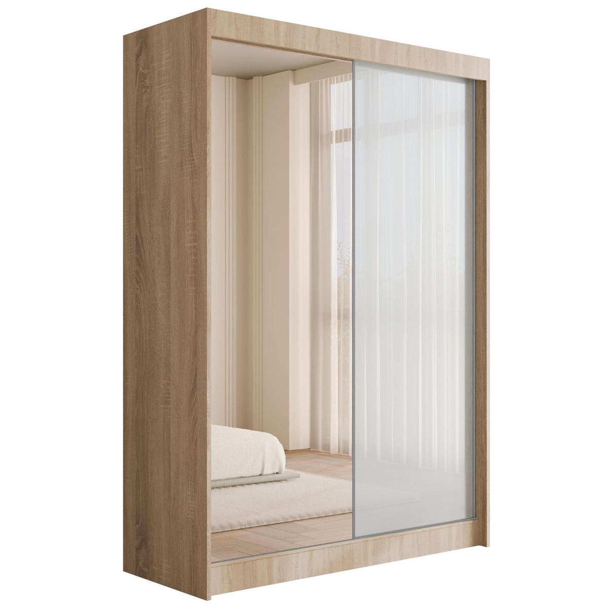 KLEIDERSCHRANK VESLI - 120 cm - Sonoma Eiche|Weiß - Weiß/Sonoma Eiche, Holzwerkstoff (120/215/61cm) - ALTDECOR