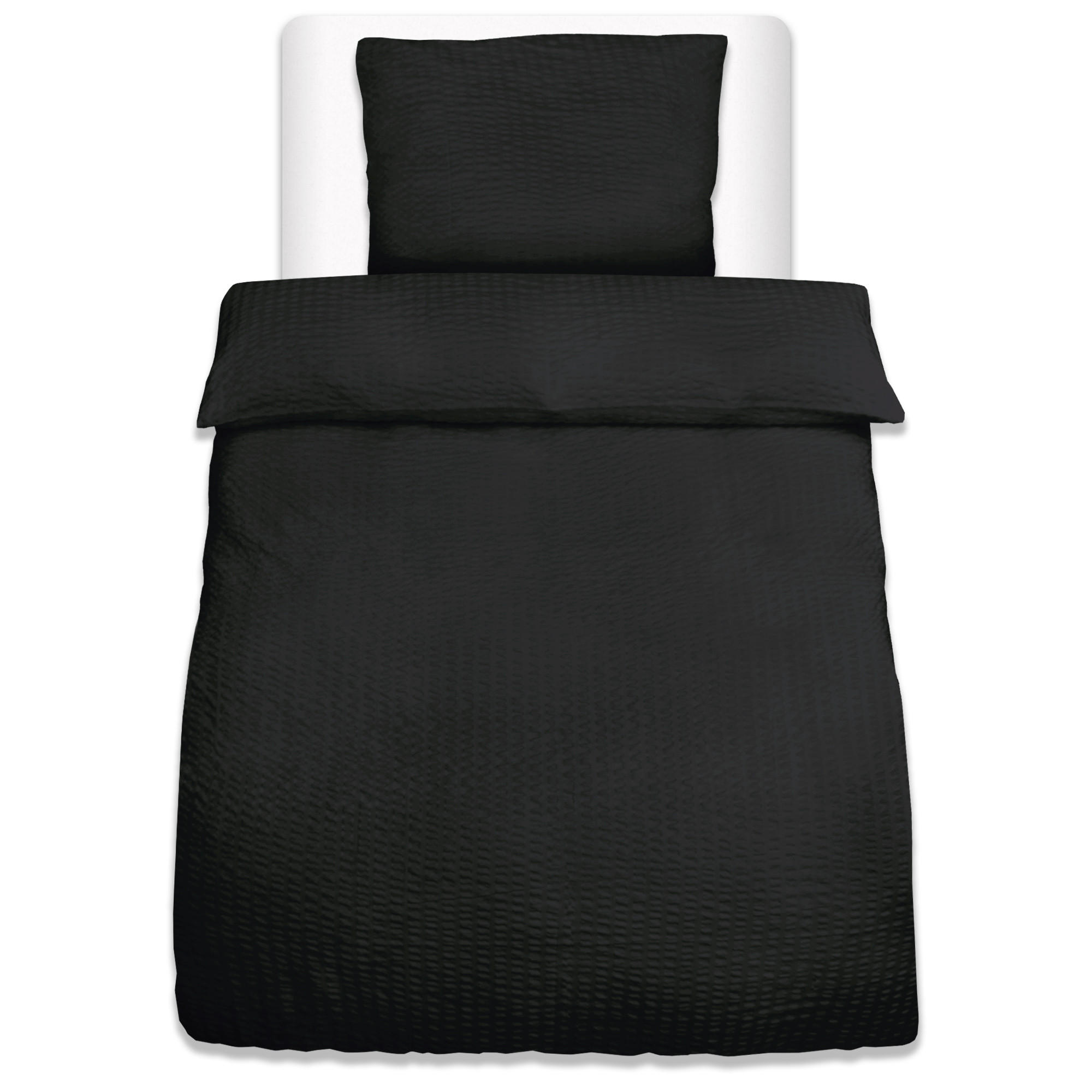 BETTWÄSCHE Meline 155x220cm + Kissenbezug 80x80cm Schwarz Seersucker - Schwarz, Textil (155/220cm)
