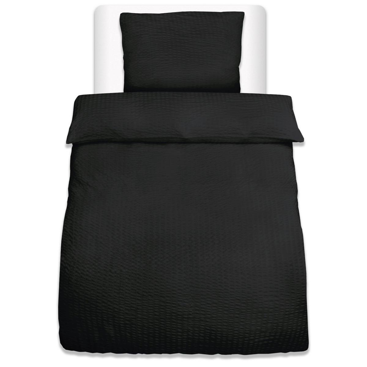 BETTWÄSCHE Meline 155x220cm + Kissenbezug 80x80cm Schwarz Seersucker - Schwarz, Textil (155/220cm)