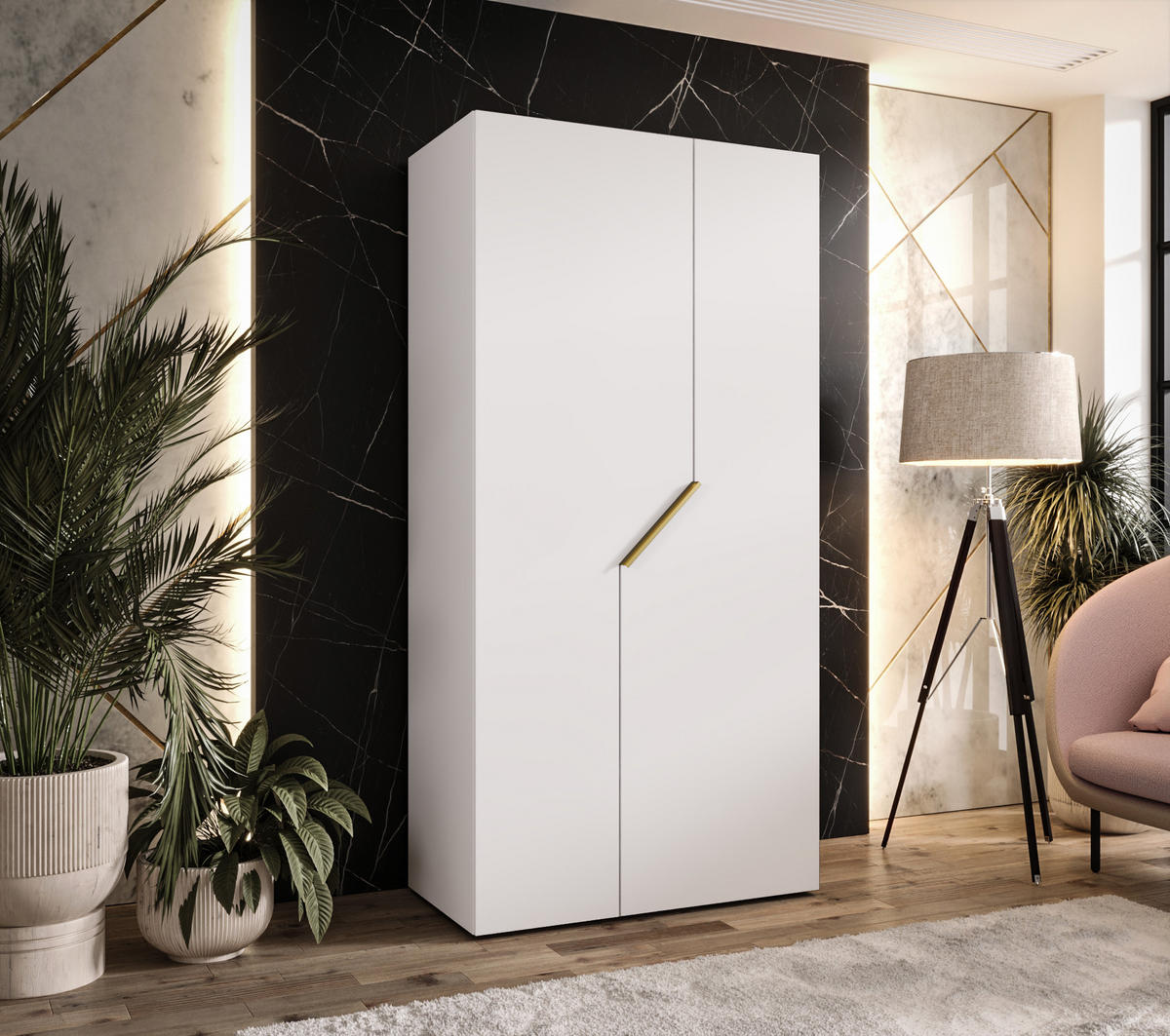 DREHTÜRENSCHRANK 202/100/52 2-türig - Goldfarben/Weiß, Holz/Metall (100/202/52cm) - Abiks Möbel