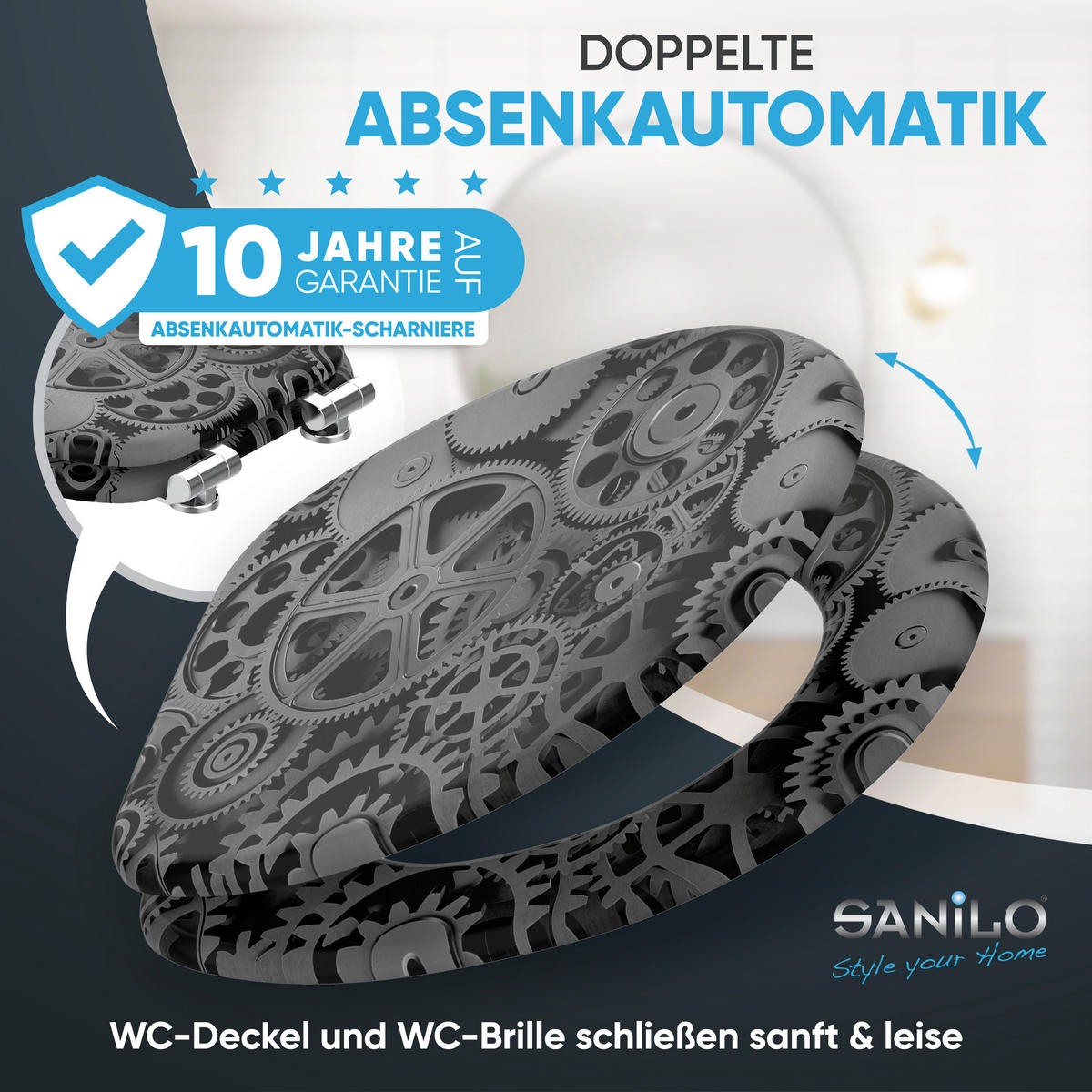 WC-SITZ mit Absenkautomatik Gears - Grau, Holzwerkstoff (38/6/47cm) - Sanilo