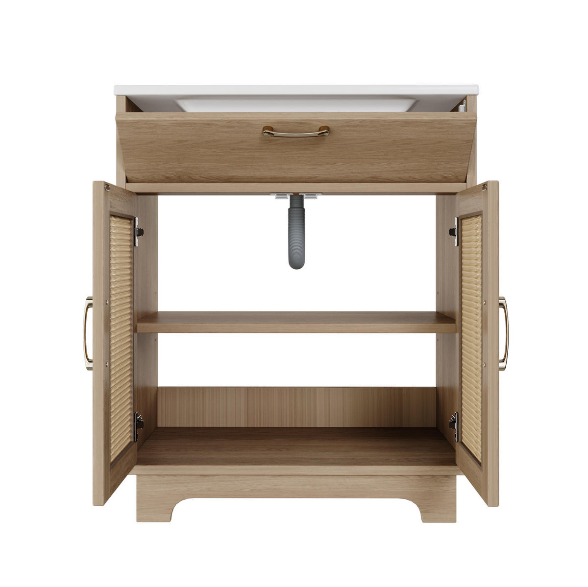 BADEZIMMERWASCHTISCH freistehend 76 x 46 x 88 cm MDF Natur mit Keramikbecken - Naturfarben, Holzwerkstoff (46/88/76cm) - Beauniv