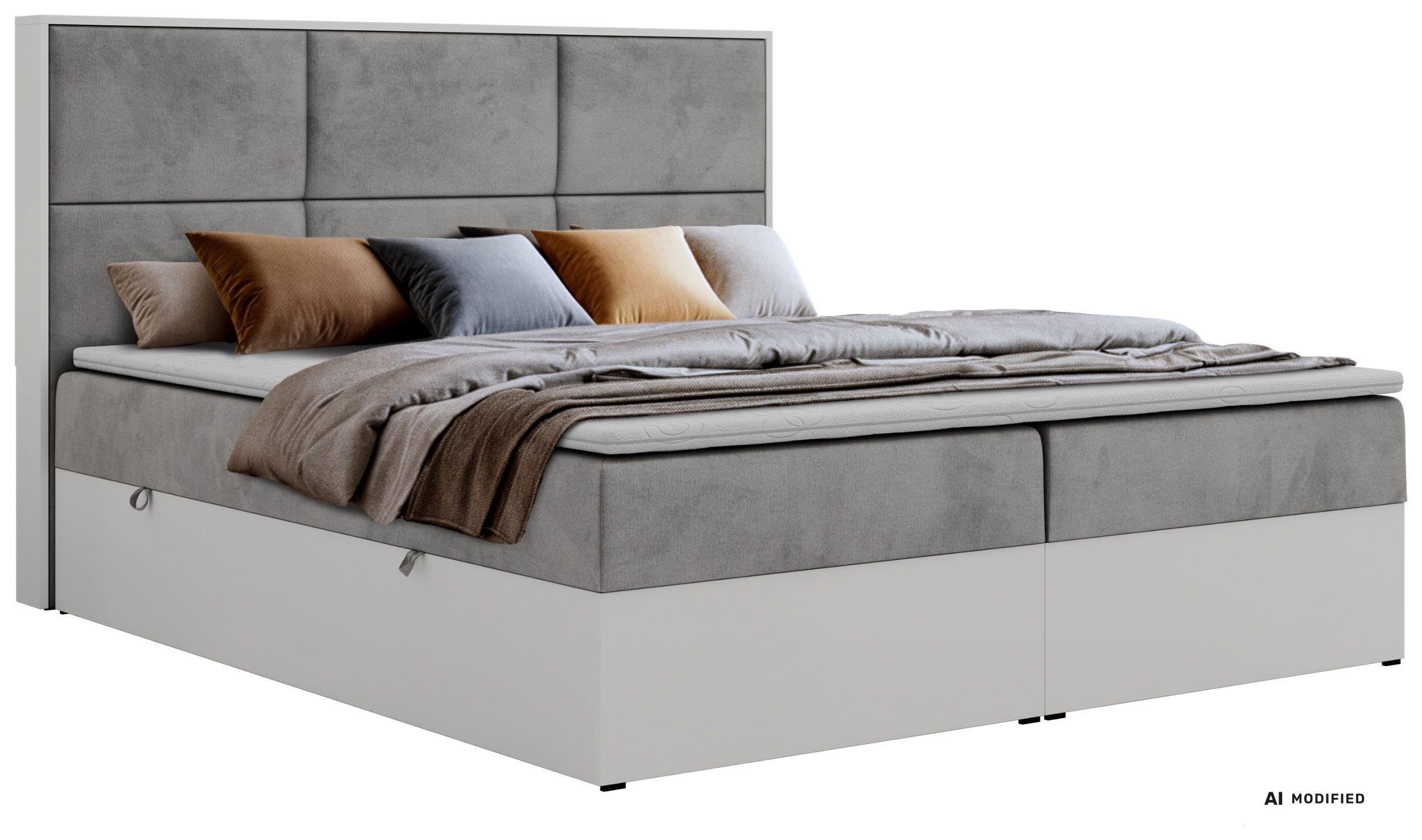 BOXBETT DELVIT 160/200 - Hellgrau Velvet - Topper T25 - H4 - Hellgrau/Schwarz, Kunststoff/Textil (160/200cm) - MKS