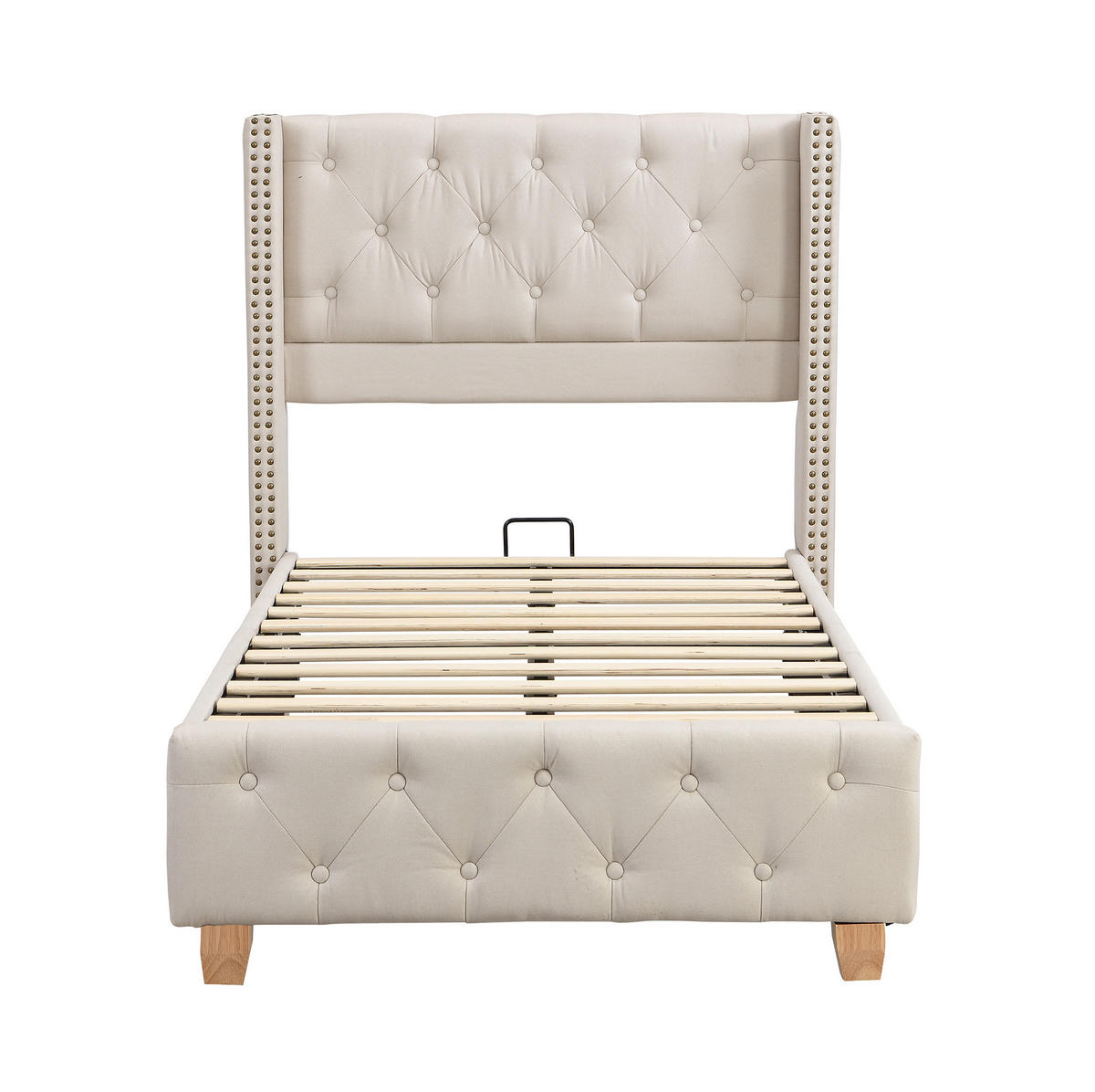 POLSTERBETT 90/200 cm Beige aus Leinen mit Lattenrost - Beige, Textil (90/200cm) - OKMYHOME